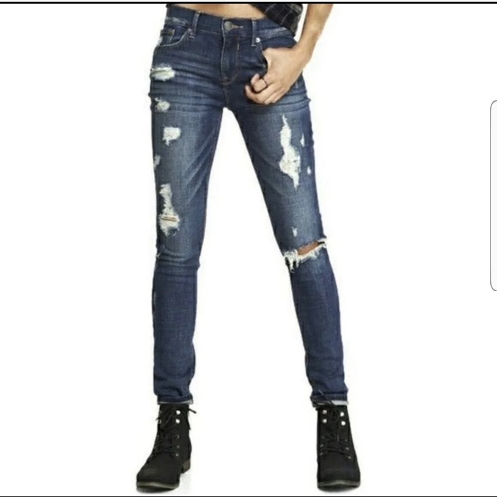 Express Distressed Mid Rise Jeans Legging Jeggings 0R Long